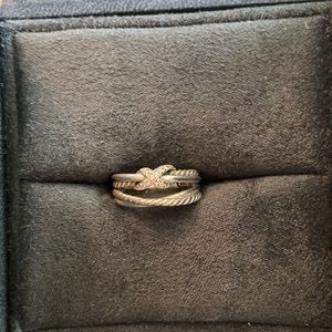 David Yurman X Crossover Band Ring in Sterling Silver with Pavé Diamonds